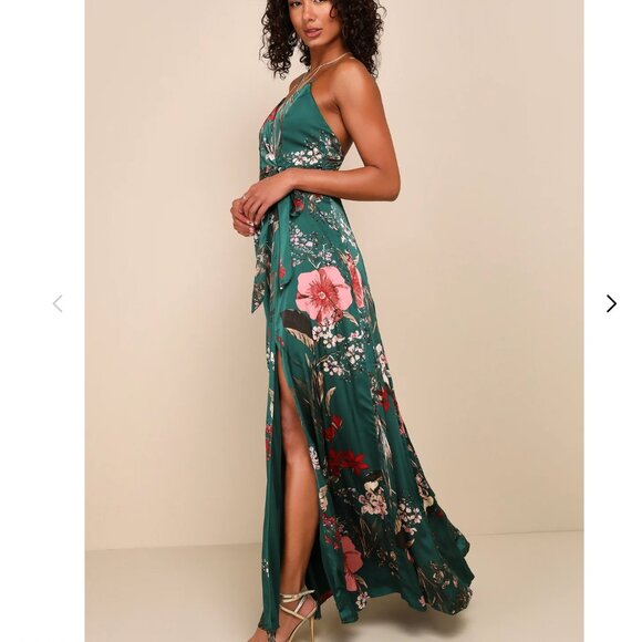 EUC Lulu's Still The One Green Satin Gown SIze Small - Picture 1 of 5